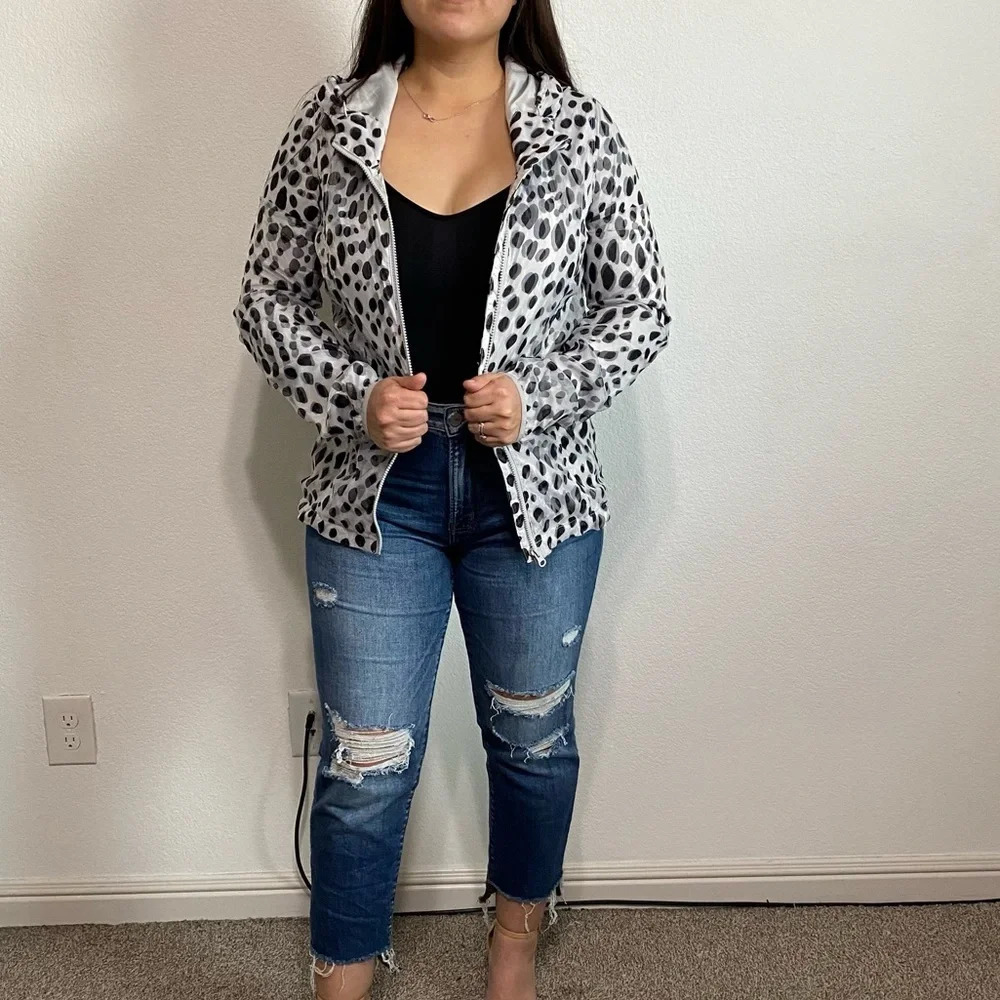 Lorna Jane Sheer Overlay Polka Dot Full Zip Jacket Size XS